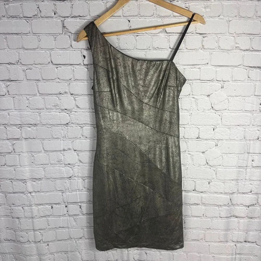 Boston Proper Y2K Pewter Metallic One Shoulder Dress Size S